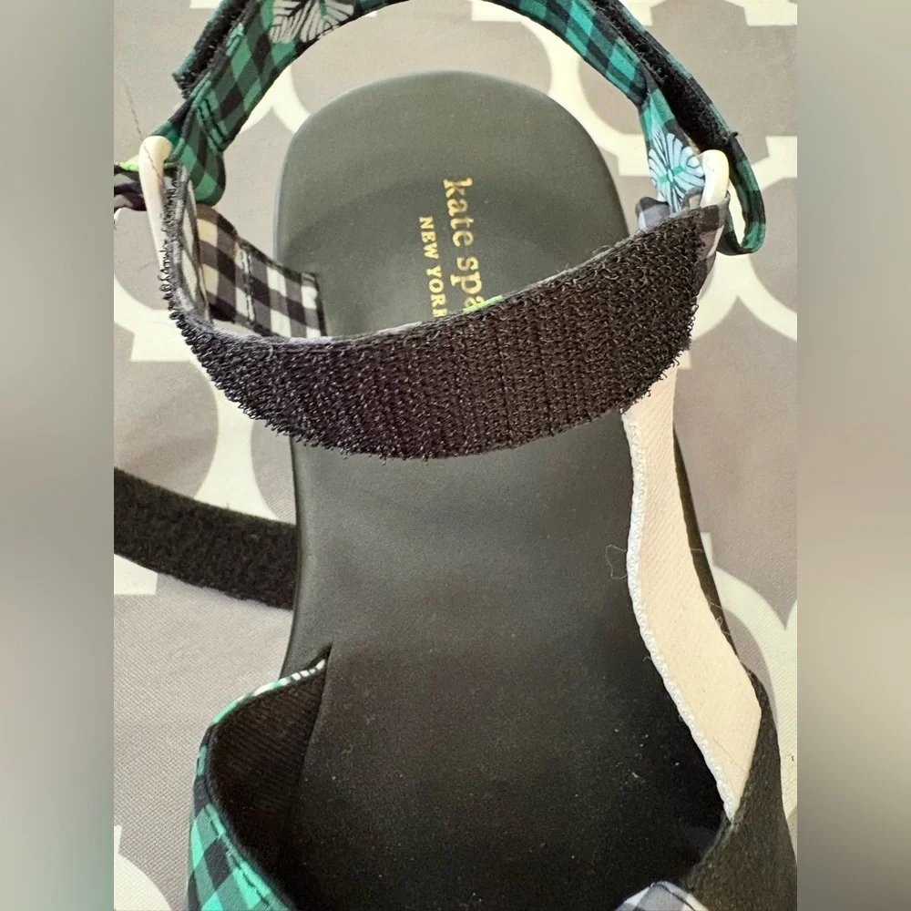 KATE SPADE Dotty Gingham Velcro Platform Sandals NIB